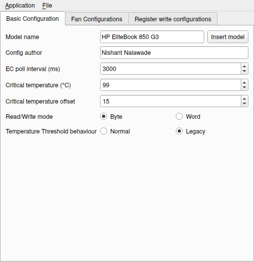 Screenshot of NBFC-Qt-Config Basic Configuration