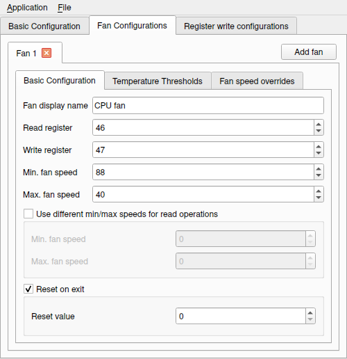 Screenshot of NBFC-Qt-Config Basic Fan Configuration